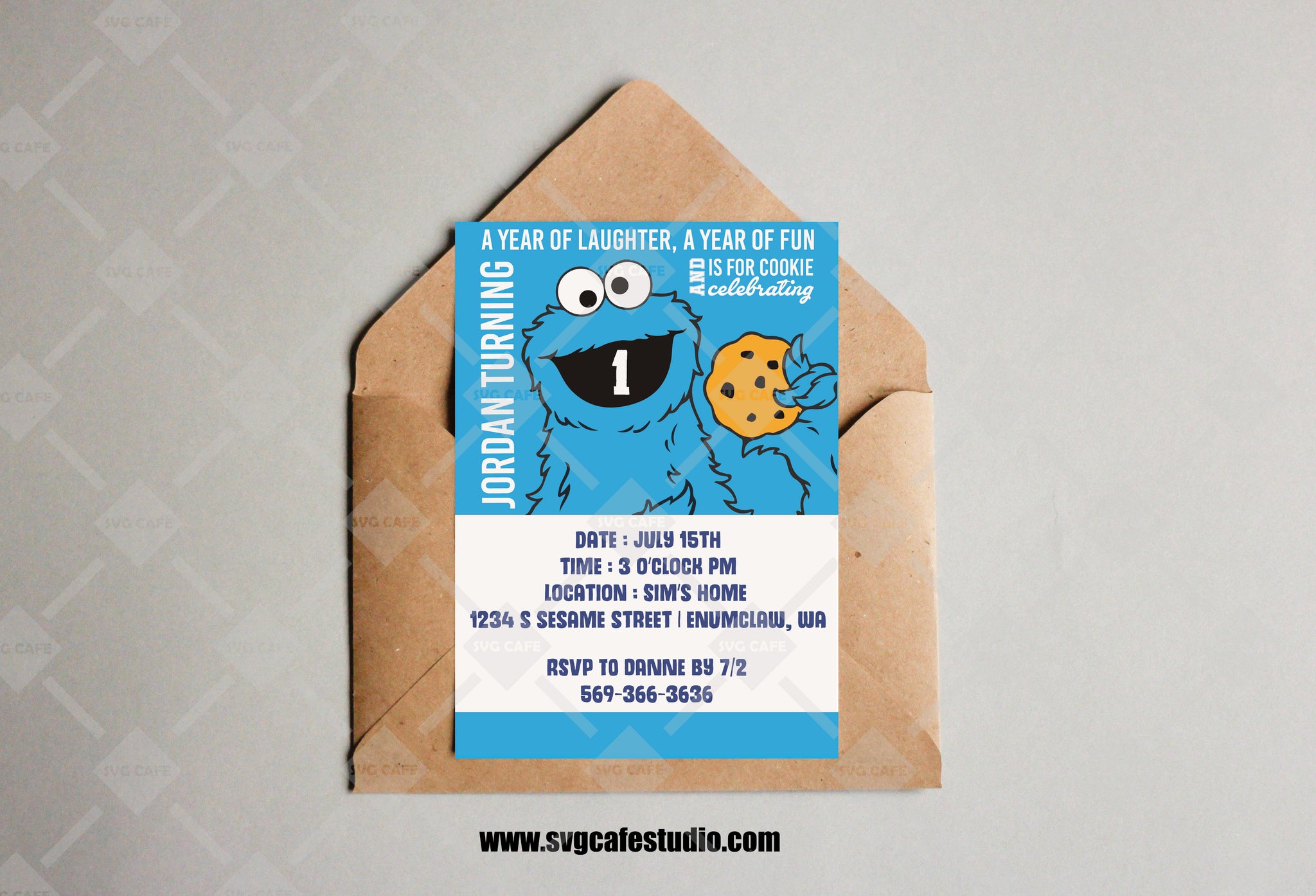 Cookie Monster Sesame Street Themed Birthday Invitation, Digital Download Party Invite, Any Age Birthday Flyer