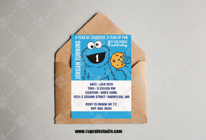 Cookie Monster Sesame Street Themed Birthday Invitation, Digital Download Party Invite, Any Age Birthday Flyer