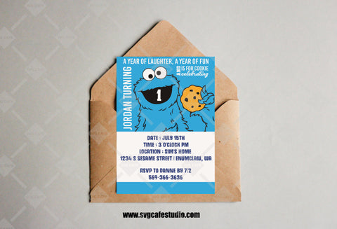 Cookie Monster Sesame Street Themed Birthday Invitation, Digital Download Party Invite, Any Age Birthday Flyer