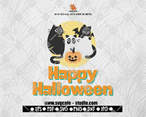 Happy Halloween SVG, Funny Halloween SVG, Cat Halloween SVG, Trick or Treat Png, Files for Cricut, Digital Downloads