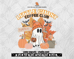 Little Ghost Coffee Club Png Svg, Retro Spooky Trendy Cute Autumn Fall Halloween Pumpkin Spice Lover Ghost SVG PNG Shirt Sublimation Designs