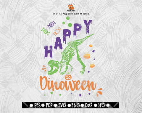 Happy Dinoween SVG Happy Halloween T-Rex Dinosaur Halloween svg scary cut files Cricut Silhouette Instant Download vector SVG
