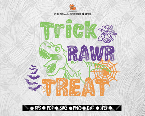 Trick Rawr Treat svg, Kids Halloween svg, Boy Halloween Shirt svg file, Dinosaur svg, T-rex Trick n Treat svg, Dinosaur T-rex Treat Bag svg