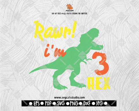 Three Rex SVG, Cut file, DXF file, Three years birthday shirt SVG, Dinosaur svg, 3rd birthday svg, Birthday boy svg, Digital download