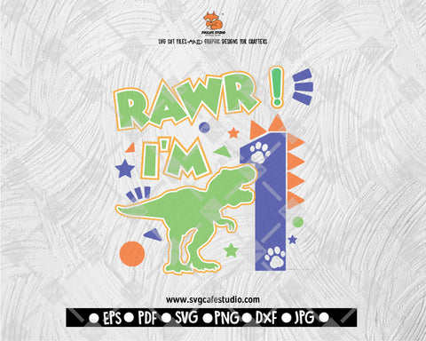 Rarw! I'm 1 SVG, Babysaurus, Dino Svg, Dinosaur svg, for Baby Girl, Baby Boy, Toddler Svg Files for Cricut, Silhouette, Cut Files, PNG, DXF