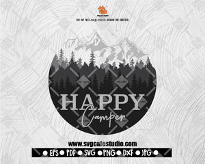 Happy Camper winter mountain landscape, Adventure, Happy Camper, Campfire, Camping Digital File Download - DXF EPS PNG JEPG SVG PNG