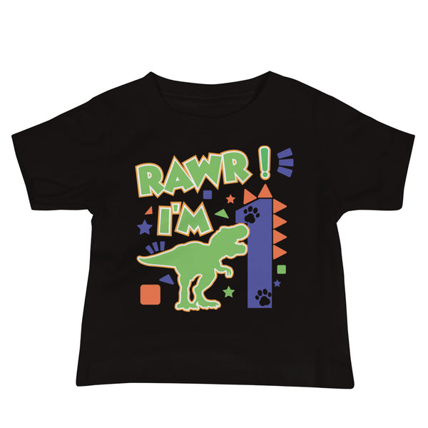 Rawr I'm 1 (One) - 1st First Birthday Dinosaur Shirt - 1 Years Old - Dinosaur Party - Dino Shirt - T Rex Birthday Shirt - Trendy Kids Shirt, Baby Jersey Short Sleeve Tee