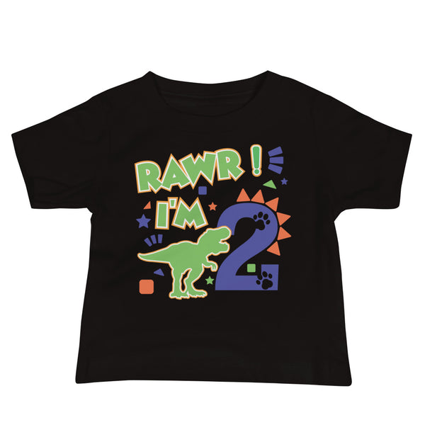 Rawr I'm 2 Shirt, 2nd Birthday Shirt, Birthday Boy Shirt, Dinosaur Birthday Shirt, Dinosaur Theme Party Shirt, Jurassic Park Birthday Shirt, Baby Jersey Short Sleeve Tee