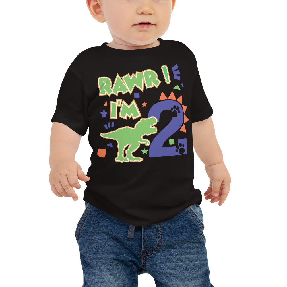 Rawr I'm 2 Shirt, 2nd Birthday Shirt, Birthday Boy Shirt, Dinosaur Birthday Shirt, Dinosaur Theme Party Shirt, Jurassic Park Birthday Shirt, Baby Jersey Short Sleeve Tee