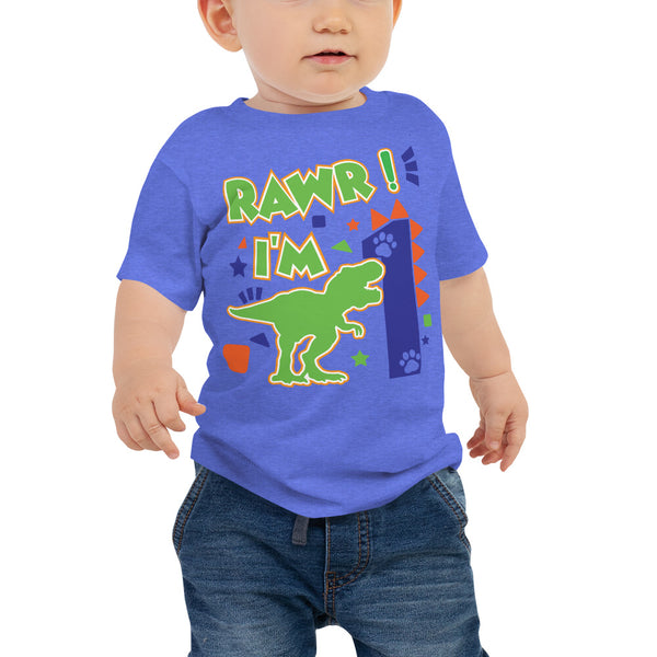 Rawr I'm 1 (One) - 1st First Birthday Dinosaur Shirt - 1 Years Old - Dinosaur Party - Dino Shirt - T Rex Birthday Shirt - Trendy Kids Shirt, Baby Jersey Short Sleeve Tee