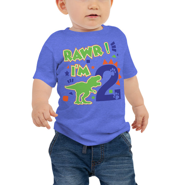 Rawr I'm 2 Shirt, 2nd Birthday Shirt, Birthday Boy Shirt, Dinosaur Birthday Shirt, Dinosaur Theme Party Shirt, Jurassic Park Birthday Shirt, Baby Jersey Short Sleeve Tee