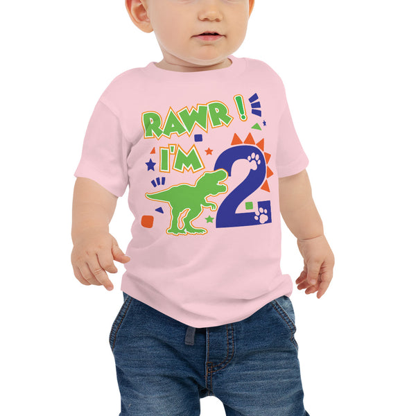 Rawr I'm 2 Shirt, 2nd Birthday Shirt, Birthday Boy Shirt, Dinosaur Birthday Shirt, Dinosaur Theme Party Shirt, Jurassic Park Birthday Shirt, Baby Jersey Short Sleeve Tee