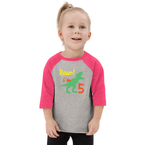 Rawr I'm Five 5th Birthday Dinosaur Shirt, Turning 5, Dinosaur Themed Fifth Birthday Outfit, Baby Boy, Girl, T-Rex Shirt, Trex B-Day Gift, Toddler baseball shirt