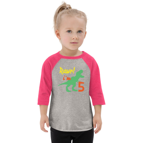 Rawr I'm Five 5th Birthday Dinosaur Shirt, Turning 5, Dinosaur Themed Fifth Birthday Outfit, Baby Boy, Girl, T-Rex Shirt, Trex B-Day Gift, Toddler baseball shirt