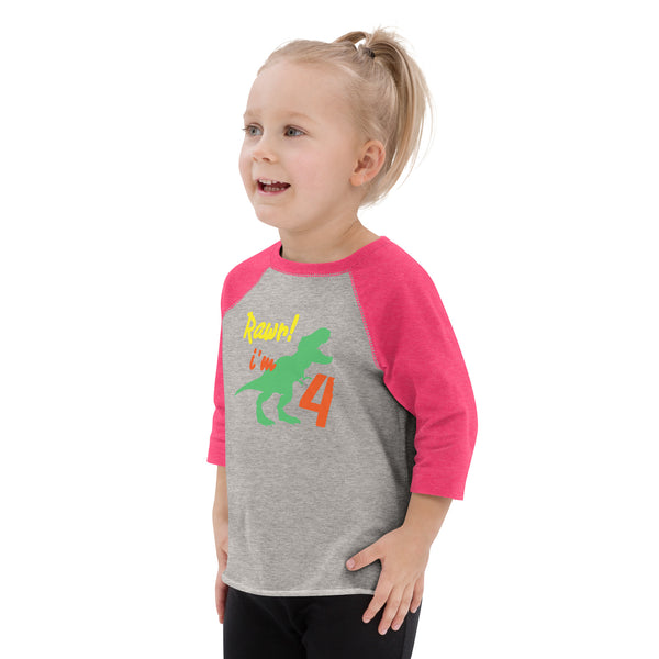 Rawr I'm four, Rawr I'm 4 - 4th Birthday Dinosaur Shirt, Four, Fourth Birthday Tee, Dino Shirt, Dinosaur Party, Four years old, Funny, Toddler baseball shirt