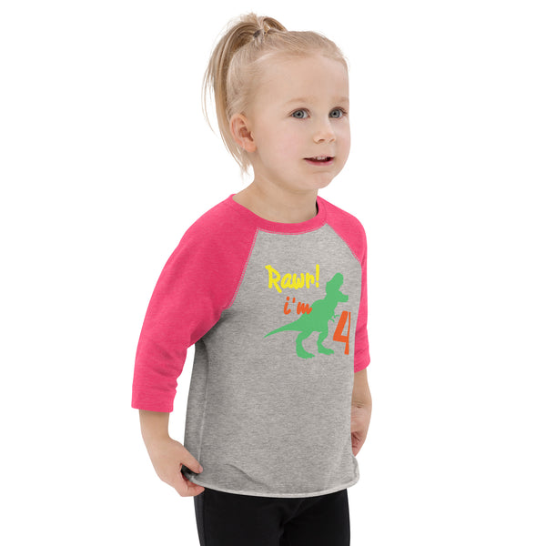 Rawr I'm four, Rawr I'm 4 - 4th Birthday Dinosaur Shirt, Four, Fourth Birthday Tee, Dino Shirt, Dinosaur Party, Four years old, Funny, Toddler baseball shirt