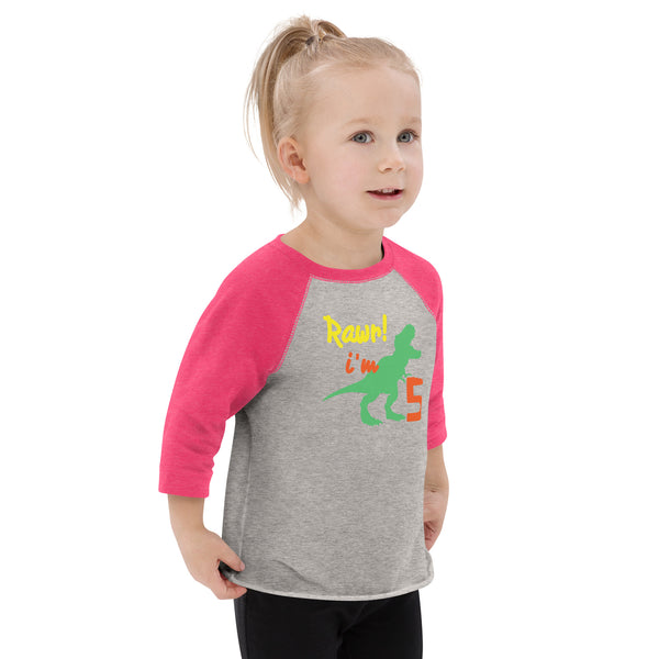 Rawr I'm Five 5th Birthday Dinosaur Shirt, Turning 5, Dinosaur Themed Fifth Birthday Outfit, Baby Boy, Girl, T-Rex Shirt, Trex B-Day Gift, Toddler baseball shirt