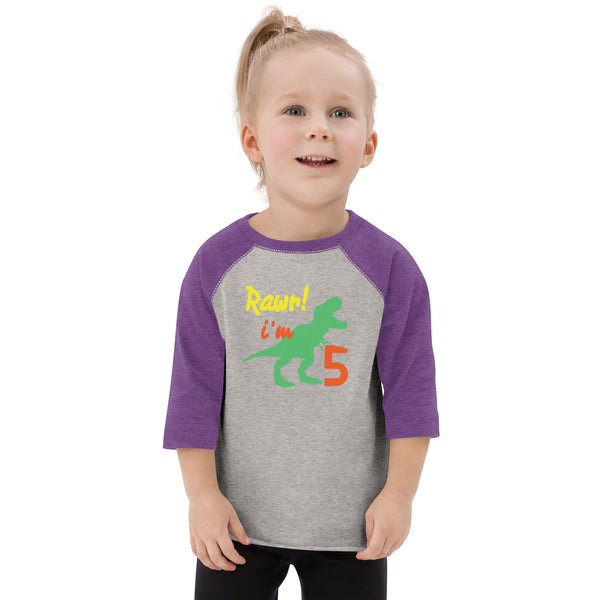 Rawr I'm Five 5th Birthday Dinosaur Shirt, Turning 5, Dinosaur Themed Fifth Birthday Outfit, Baby Boy, Girl, T-Rex Shirt, Trex B-Day Gift, Toddler baseball shirt