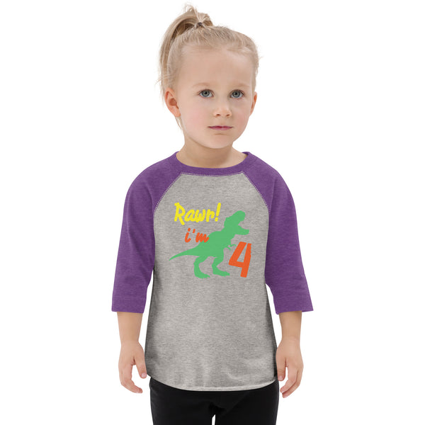 Rawr I'm four, Rawr I'm 4 - 4th Birthday Dinosaur Shirt, Four, Fourth Birthday Tee, Dino Shirt, Dinosaur Party, Four years old, Funny, Toddler baseball shirt