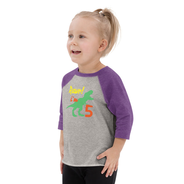Rawr I'm Five 5th Birthday Dinosaur Shirt, Turning 5, Dinosaur Themed Fifth Birthday Outfit, Baby Boy, Girl, T-Rex Shirt, Trex B-Day Gift, Toddler baseball shirt