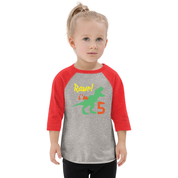 Rawr I'm Five 5th Birthday Dinosaur Shirt, Turning 5, Dinosaur Themed Fifth Birthday Outfit, Baby Boy, Girl, T-Rex Shirt, Trex B-Day Gift, Toddler baseball shirt