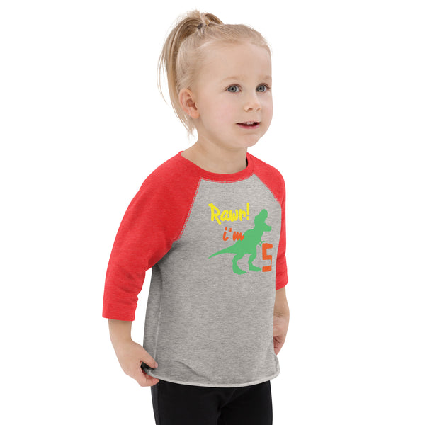 Rawr I'm Five 5th Birthday Dinosaur Shirt, Turning 5, Dinosaur Themed Fifth Birthday Outfit, Baby Boy, Girl, T-Rex Shirt, Trex B-Day Gift, Toddler baseball shirt