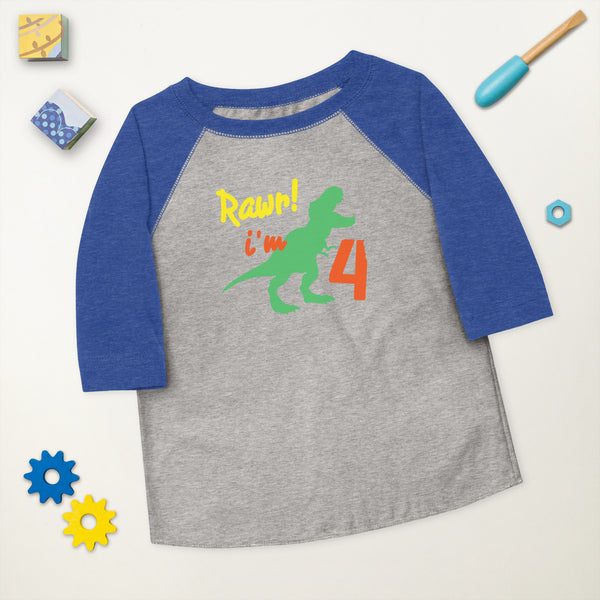 Rawr I'm four, Rawr I'm 4 - 4th Birthday Dinosaur Shirt, Four, Fourth Birthday Tee, Dino Shirt, Dinosaur Party, Four years old, Funny, Toddler baseball shirt