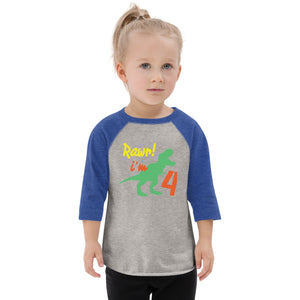 Rawr I'm four, Rawr I'm 4 - 4th Birthday Dinosaur Shirt, Four, Fourth Birthday Tee, Dino Shirt, Dinosaur Party, Four years old, Funny, Toddler baseball shirt