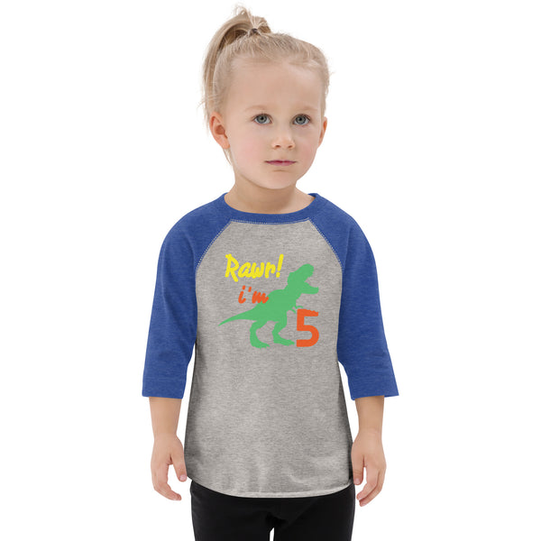 Rawr I'm Five 5th Birthday Dinosaur Shirt, Turning 5, Dinosaur Themed Fifth Birthday Outfit, Baby Boy, Girl, T-Rex Shirt, Trex B-Day Gift, Toddler baseball shirt