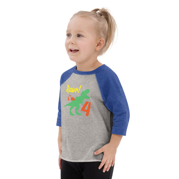 Rawr I'm four, Rawr I'm 4 - 4th Birthday Dinosaur Shirt, Four, Fourth Birthday Tee, Dino Shirt, Dinosaur Party, Four years old, Funny, Toddler baseball shirt