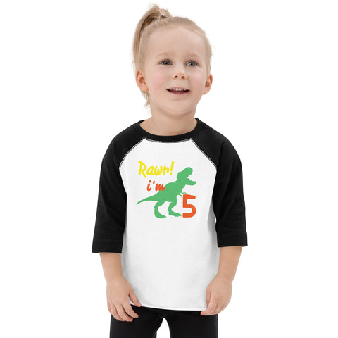 Rawr I'm Five 5th Birthday Dinosaur Shirt, Turning 5, Dinosaur Themed Fifth Birthday Outfit, Baby Boy, Girl, T-Rex Shirt, Trex B-Day Gift, Toddler baseball shirt