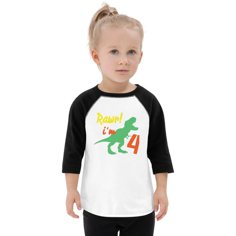 Rawr I'm four, Rawr I'm 4 - 4th Birthday Dinosaur Shirt, Four, Fourth Birthday Tee, Dino Shirt, Dinosaur Party, Four years old, Funny, Toddler baseball shirt