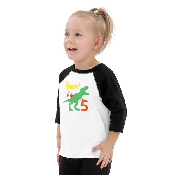 Rawr I'm Five 5th Birthday Dinosaur Shirt, Turning 5, Dinosaur Themed Fifth Birthday Outfit, Baby Boy, Girl, T-Rex Shirt, Trex B-Day Gift, Toddler baseball shirt