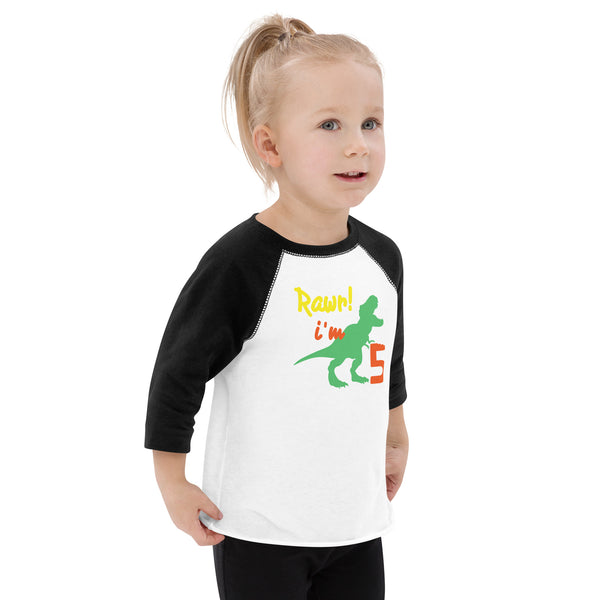 Rawr I'm Five 5th Birthday Dinosaur Shirt, Turning 5, Dinosaur Themed Fifth Birthday Outfit, Baby Boy, Girl, T-Rex Shirt, Trex B-Day Gift, Toddler baseball shirt