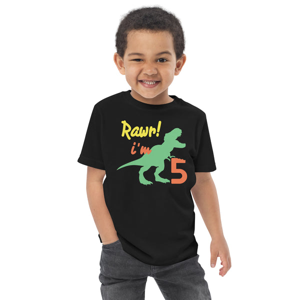 Rawr I'm Five 5th Birthday Dinosaur Shirt, Turning 5, Dinosaur Themed Fifth Birthday Outfit, Baby Boy, Girl, T-Rex Shirt, Trex B-Day Gift, Toddler jersey t-shirt