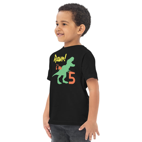 Rawr I'm Five 5th Birthday Dinosaur Shirt, Turning 5, Dinosaur Themed Fifth Birthday Outfit, Baby Boy, Girl, T-Rex Shirt, Trex B-Day Gift, Toddler jersey t-shirt