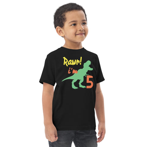 Rawr I'm Five 5th Birthday Dinosaur Shirt, Turning 5, Dinosaur Themed Fifth Birthday Outfit, Baby Boy, Girl, T-Rex Shirt, Trex B-Day Gift, Toddler jersey t-shirt
