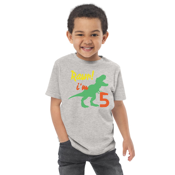 Rawr I'm Five 5th Birthday Dinosaur Shirt, Turning 5, Dinosaur Themed Fifth Birthday Outfit, Baby Boy, Girl, T-Rex Shirt, Trex B-Day Gift, Toddler jersey t-shirt