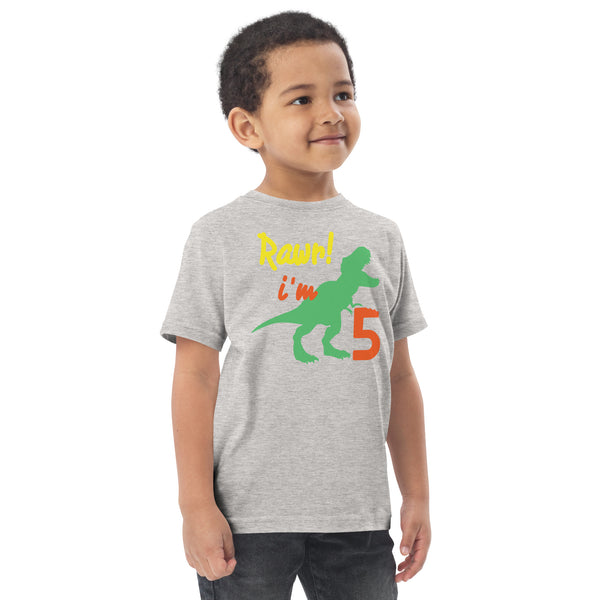 Rawr I'm Five 5th Birthday Dinosaur Shirt, Turning 5, Dinosaur Themed Fifth Birthday Outfit, Baby Boy, Girl, T-Rex Shirt, Trex B-Day Gift, Toddler jersey t-shirt