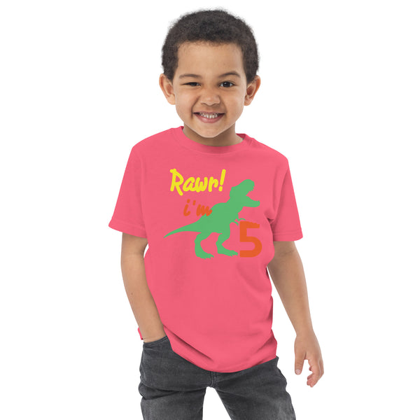 Rawr I'm Five 5th Birthday Dinosaur Shirt, Turning 5, Dinosaur Themed Fifth Birthday Outfit, Baby Boy, Girl, T-Rex Shirt, Trex B-Day Gift, Toddler jersey t-shirt