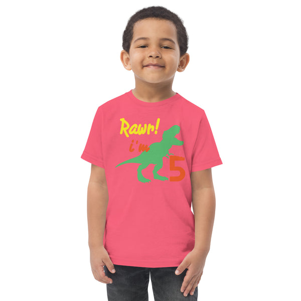 Rawr I'm Five 5th Birthday Dinosaur Shirt, Turning 5, Dinosaur Themed Fifth Birthday Outfit, Baby Boy, Girl, T-Rex Shirt, Trex B-Day Gift, Toddler jersey t-shirt
