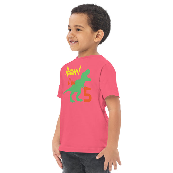 Rawr I'm Five 5th Birthday Dinosaur Shirt, Turning 5, Dinosaur Themed Fifth Birthday Outfit, Baby Boy, Girl, T-Rex Shirt, Trex B-Day Gift, Toddler jersey t-shirt