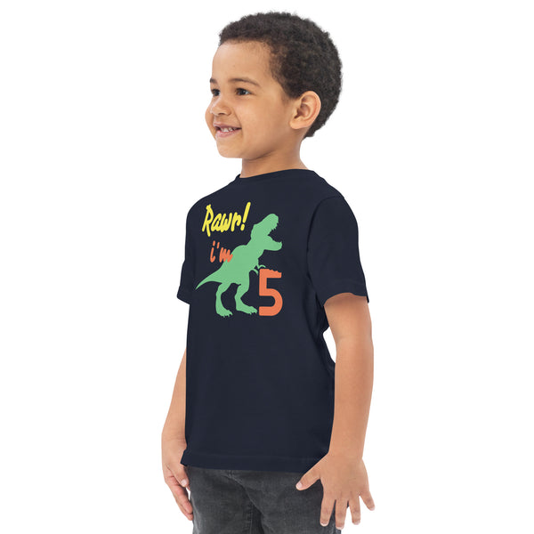 Rawr I'm Five 5th Birthday Dinosaur Shirt, Turning 5, Dinosaur Themed Fifth Birthday Outfit, Baby Boy, Girl, T-Rex Shirt, Trex B-Day Gift, Toddler jersey t-shirt