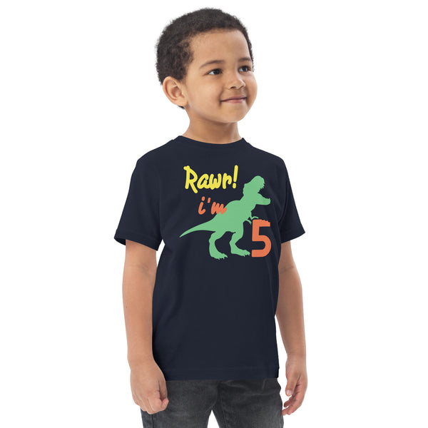Rawr I'm Five 5th Birthday Dinosaur Shirt, Turning 5, Dinosaur Themed Fifth Birthday Outfit, Baby Boy, Girl, T-Rex Shirt, Trex B-Day Gift, Toddler jersey t-shirt