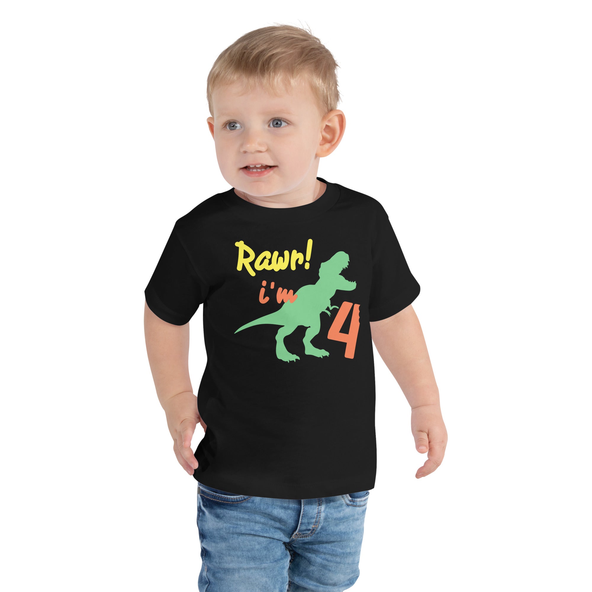 Rawr I'm four, Rawr I'm 4 - 4th Birthday Dinosaur Shirt, Four, Fourth Birthday Tee, Dino Shirt, Dinosaur Party, Four years old, Funny, Trendy KidsToddler Short Sleeve Tee