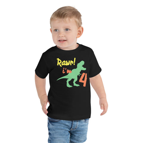Rawr I'm four, Rawr I'm 4 - 4th Birthday Dinosaur Shirt, Four, Fourth Birthday Tee, Dino Shirt, Dinosaur Party, Four years old, Funny, Trendy KidsToddler Short Sleeve Tee