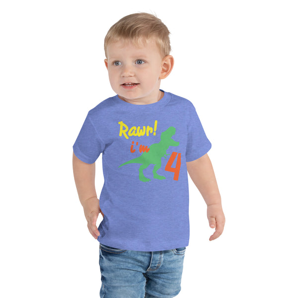Rawr I'm four, Rawr I'm 4 - 4th Birthday Dinosaur Shirt, Four, Fourth Birthday Tee, Dino Shirt, Dinosaur Party, Four years old, Funny, Trendy KidsToddler Short Sleeve Tee