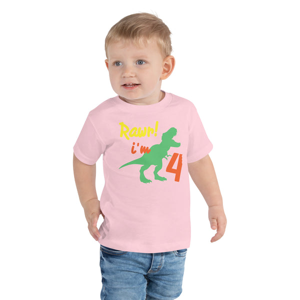 Rawr I'm four, Rawr I'm 4 - 4th Birthday Dinosaur Shirt, Four, Fourth Birthday Tee, Dino Shirt, Dinosaur Party, Four years old, Funny, Trendy KidsToddler Short Sleeve Tee