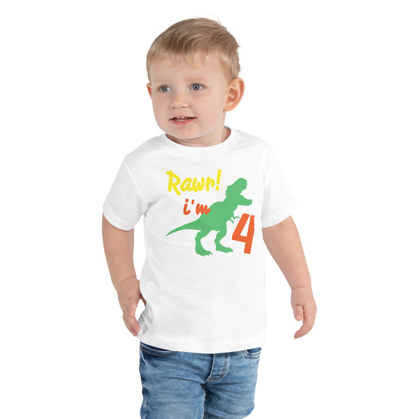 Rawr I'm four, Rawr I'm 4 - 4th Birthday Dinosaur Shirt, Four, Fourth Birthday Tee, Dino Shirt, Dinosaur Party, Four years old, Funny, Trendy KidsToddler Short Sleeve Tee
