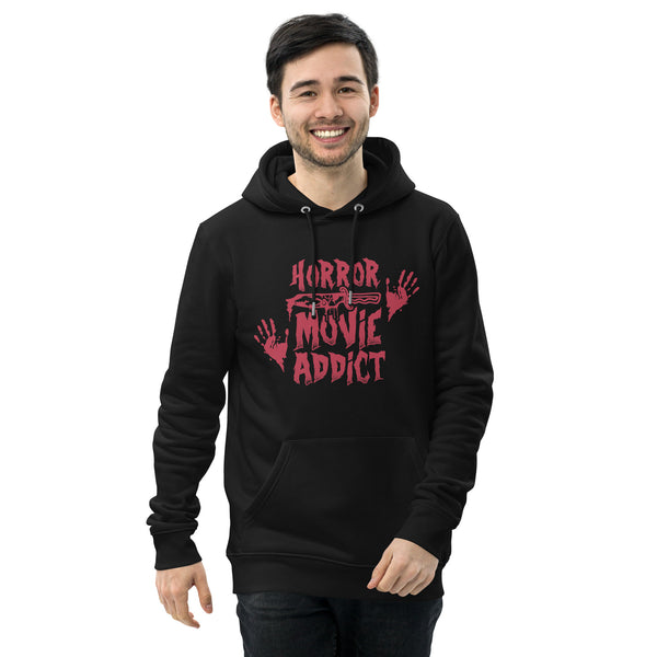 Horror Addict Hoodie - Horror Movie Addict Sweatshirt - Halloween Movie Junkie & Podcast Lover - Spooky Season Sweater - Slasher Thriller Halloween Sweater Unisex essential eco hoodie